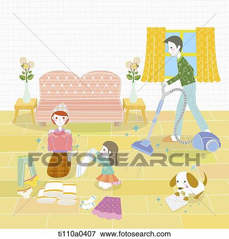 Family cleaning the house in the May View Large Photo Image Stock Photo - Family cleaning the house in the May. Fotosearch