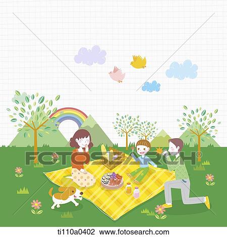 Stock Image - Family having picnic in the May. Fotosearch