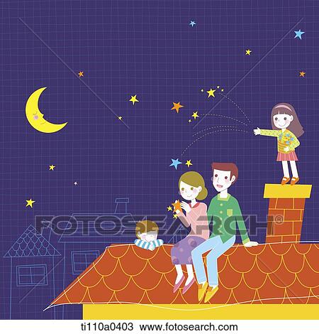 Stock Image - Family sitting on the roof in the May . Fotosearch