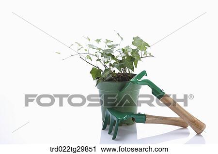 Stock Image - flower pot and hooks. Fotosearch