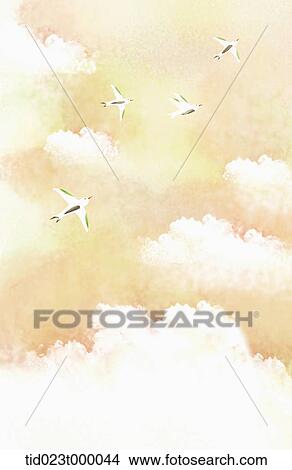 Flying birds in the orange sky View Large Photo Image Picture - Flying birds in the orange sky . Fotosearch