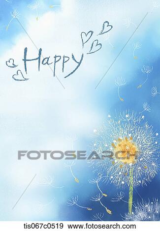 Flying seed of dandelion with Happy View Large Photo Image Stock Photo - Flying seed of dandelion with Happy . Fotosearch