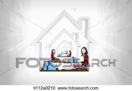 Girl student and gift in the house View Large Photo Image Stock Image - Girl student and gift in the house. Fotosearch