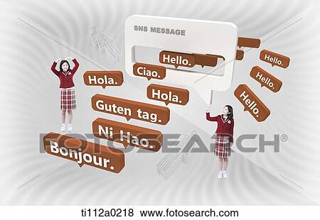 Girl student with international SNS messages View Large Photo Image Stock Photo - Girl student with international SNS messages. Fotosearch