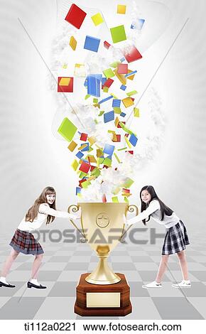 Global students pushing the book trophy View Large Photo Image Stock Image - Global students pushing the book trophy . Fotosearch