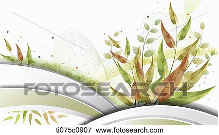 Stock Photo - Green leaves on green and white curved line. Fotosearch