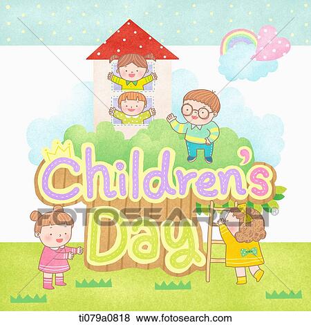 Happy children celebrating children's day around the tree View Large Photo Image Stock Photo - Happy children celebrating children's day around the tree. Fotosearch