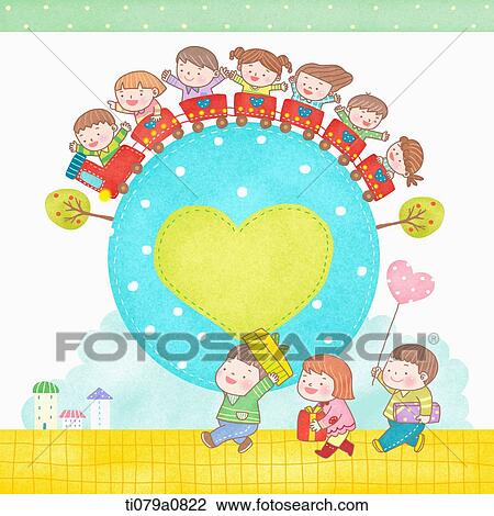 Happy children riding on the train and holding the gifts View Large Photo Image Stock Image - Happy children riding on the train and holding the gifts. Fotosearch