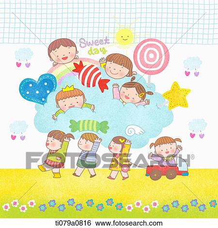 Happy children with candy View Large Photo Image Stock Photograph - Happy children with candy . Fotosearch