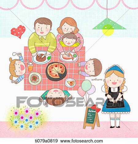 Happy family having a meal in the family restaurant View Large Photo Image Stock Photo - Happy family having a meal in the family restaurant. Fotosearch