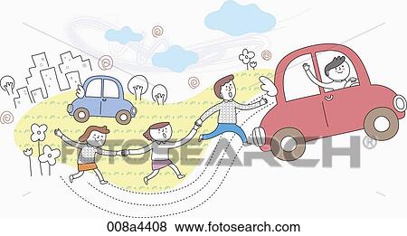 Happy people following the car View Large Photo Image Stock Photo - Happy people following the car . Fotosearch