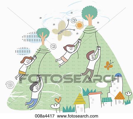 Happy people hanging from the mountain View Large Photo Image Stock Photo - Happy people hanging from the mountain . Fotosearch