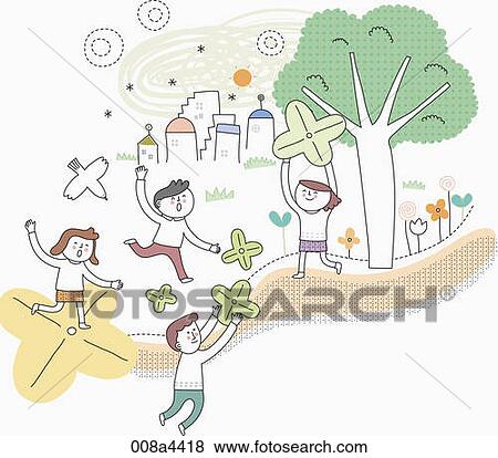 Happy people playing with clover in the town View Large Photo Image Stock Photo - Happy people playing with clover in the town . Fotosearch