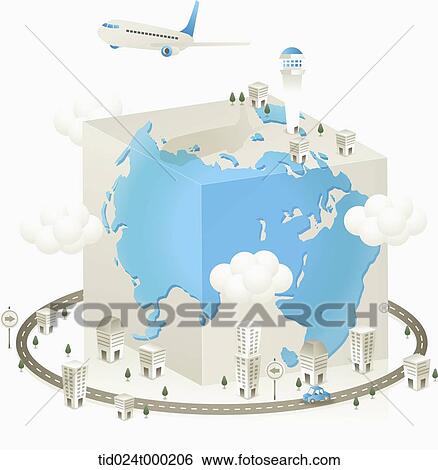 Highway and building around the earth cube View Large Photo Image Stock Photograph - Highway and building around the earth cube. Fotosearch