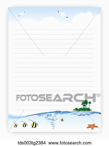 Picture - illustrated letter pad of summer scenery. Fotosearch