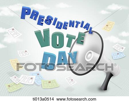 Picture - Loud speaker shouting the presidential vote day . Fotosearch