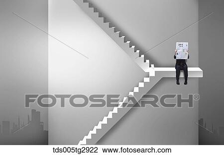 man reads newspaper who is sitting on the stairs View Large Photo Image Stock Image - man reads newspaper who is sitting on the stairs. Fotosearch