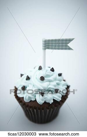 Mint chocolate cupcake with blue flag View Large Photo Image Stock Image - Mint chocolate cupcake with blue flag. Fotosearch