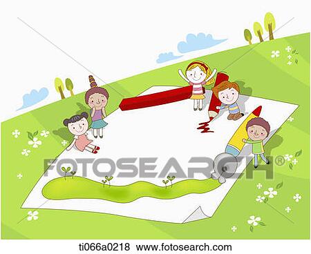 Multicultural children drawing on the paper View Large Photo Image Stock Photo - Multicultural children drawing on the paper . Fotosearch