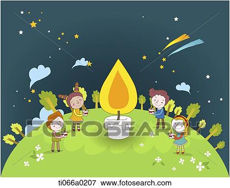 Stock Photo - Multicultural children holding the lighting candles. Fotosearch