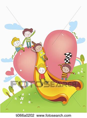 Multicultural children playing on the slide View Large Photo Image Stock Image - Multicultural children playing on the slide . Fotosearch