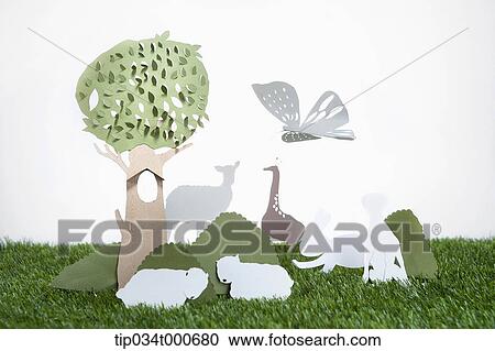 Paper craft of tree and animal View Large Photo Image Stock Image - Paper craft of tree and animal. Fotosearch