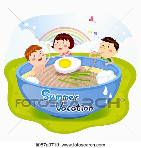 People eating cold noodles in the summer vacation View Large Photo Image Stock Photo - People eating cold noodles in the summer vacation . Fotosearch