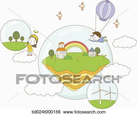 People with the green earth in the bubble View Large Photo Image Stock Photograph - People with the green earth in the bubble. Fotosearch