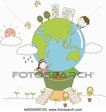 Stock Image - People with the green earth plant. Fotosearch