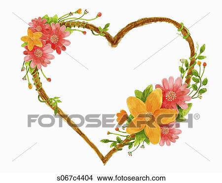 Pink and yellow flower heart shaped wreath View Large Photo Image Picture - Pink and yellow flower heart shaped wreath . Fotosearch