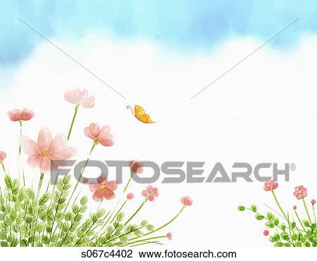 Pink flower and yellow butterfly View Large Photo Image Stock Image - Pink flower and yellow butterfly . Fotosearch