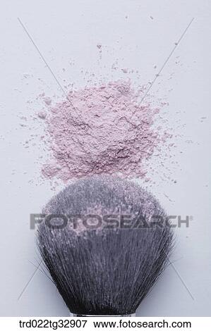 Pink powder and cosmetic brush View Large Photo Image Stock Photo - Pink powder and cosmetic brush. Fotosearch