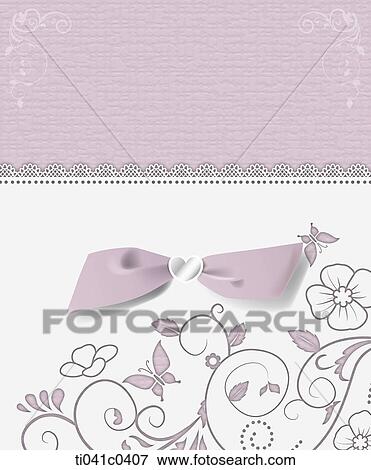 Stock Photo - Pink ribbon and flower wedding invitation card. Fotosearch