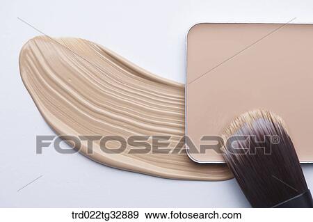 Pressed foundation and cosmetic brush View Large Photo Image Stock Photo - Pressed foundation and cosmetic brush. Fotosearch