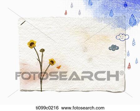 Rain and yellow flower on the paper View Large Photo Image Stock Photograph - Rain and yellow flower on the paper. Fotosearch