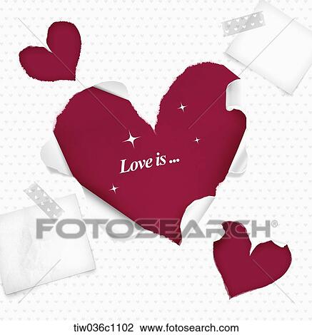 Stock Image - Red heart and note with Love is. Fotosearch