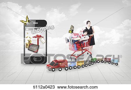 Shoppers and Smartphone showing the event View Large Photo Image Stock Image - Shoppers and Smartphone showing the event . Fotosearch