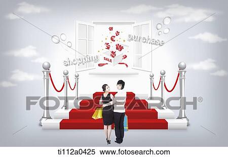 Stock Photography - Shoppers walking toward the shopping door . Fotosearch