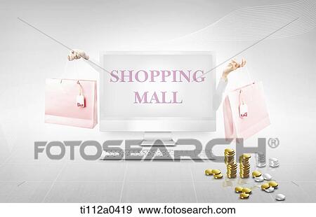 Stock Photo - Shopping mall monitor with shopping bags . Fotosearch