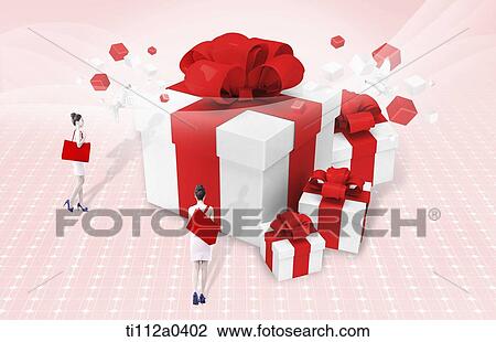 Stock Image - Shopping women and gift boxes. Fotosearch