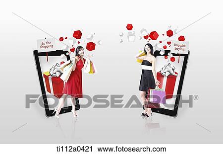Shopping women and the tablet PC encouraging the shopping View Large Photo Image Stock Image - Shopping women and the tablet PC encouraging the shopping . Fotosearch