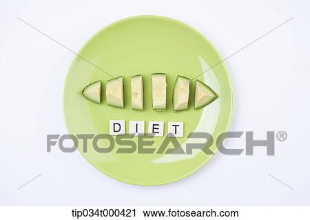 Stock Image - Sliced avocado and diet on the dish. Fotosearch