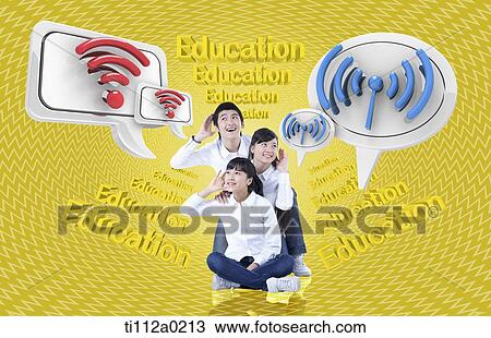 Stock Image - Students listening to web connection to education . Fotosearch