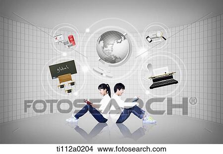 Picture - Studying students and global education item . Fotosearch
