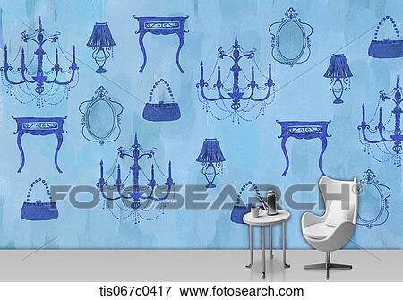 Table and chair with blue decoration background View Large Photo Image Stock Photo - Table and chair with blue decoration background. Fotosearch