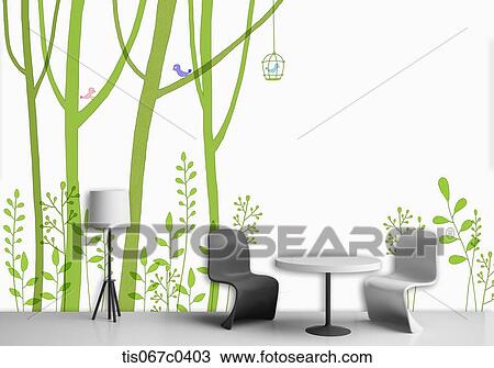 Table and chair with green tree background View Large Photo Image Stock Image - Table and chair with green tree background. Fotosearch