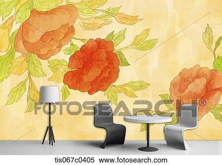 Table and chair with orange flower background View Large Photo Image Stock Photography - Table and chair with orange flower background. Fotosearch