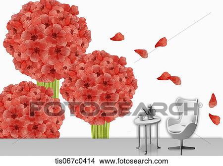 Table and chair with red flower background View Large Photo Image Picture - Table and chair with red flower background. Fotosearch