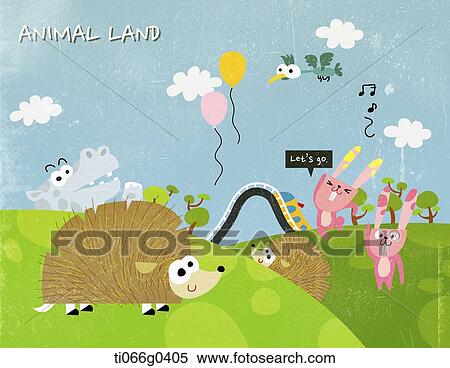 Stock Photography - The animal land and 'Let's go' English sentence. Fotosearch