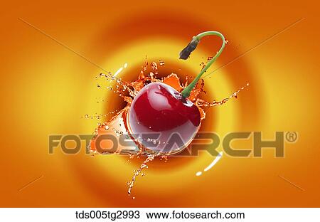 Stock Image - The cherry with orange background. Fotosearch